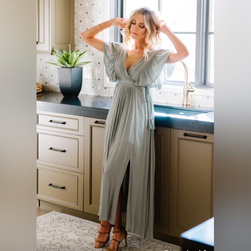 Baltic Born - Jennifer Deep V Maxi Dress - Sage Green